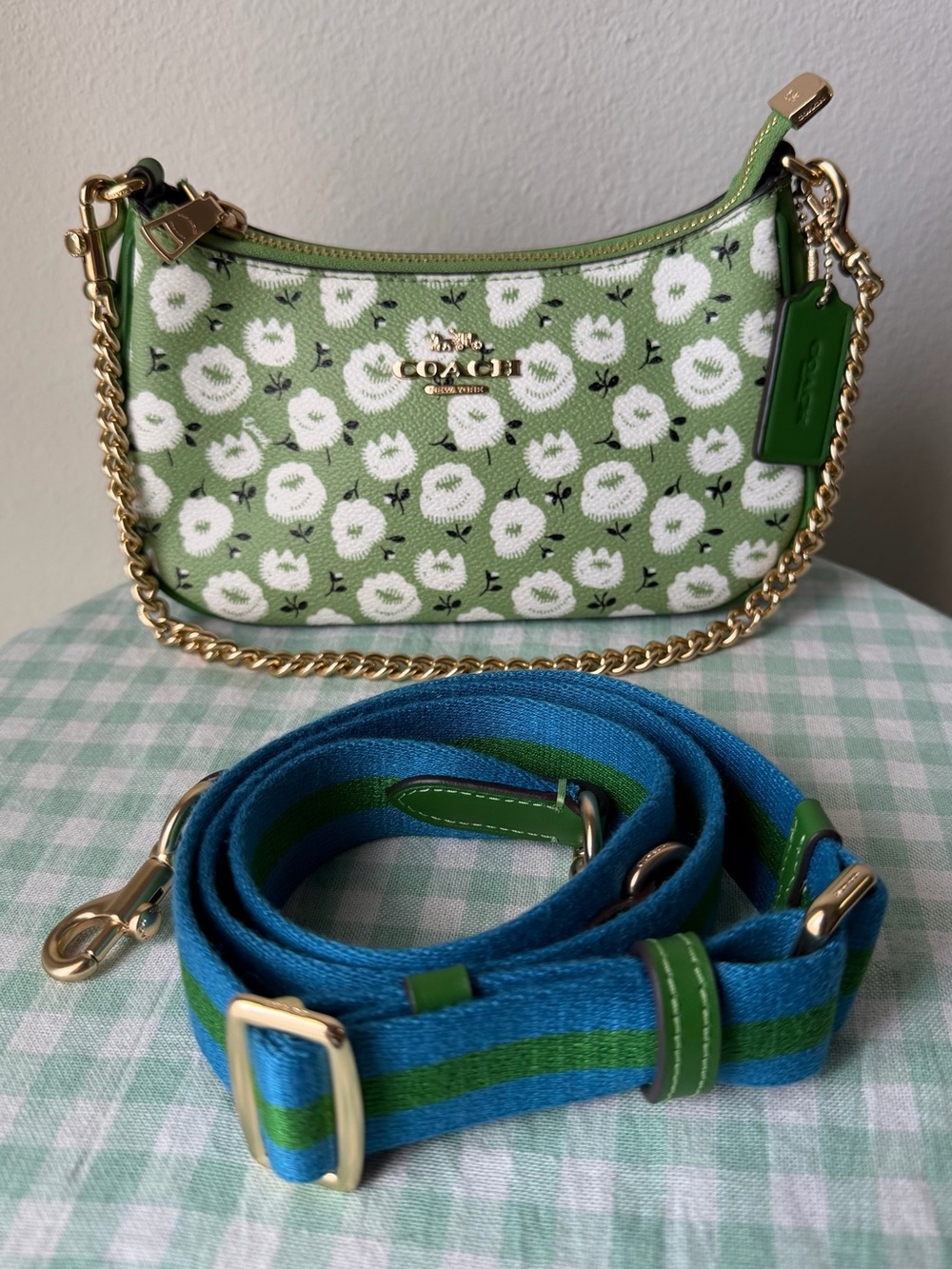 Coach Teri Green and White Floral Mini Crossbody Bag CBG84